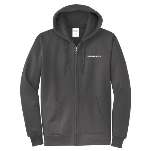  Extended Charcoal Fleece Full Zip Hoodie - Gardner Webb Flat Word mark