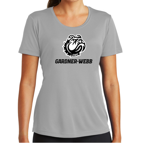  Womens Grey Performance Short Sleeve Tee - Gardner Webb Athletic Mascot Head Lockup