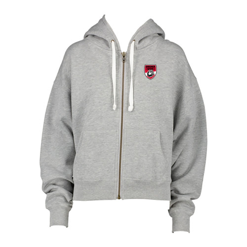  ENZA Womens Grey Boxy Full Zip Hood - GWU Soccer Shield Mark