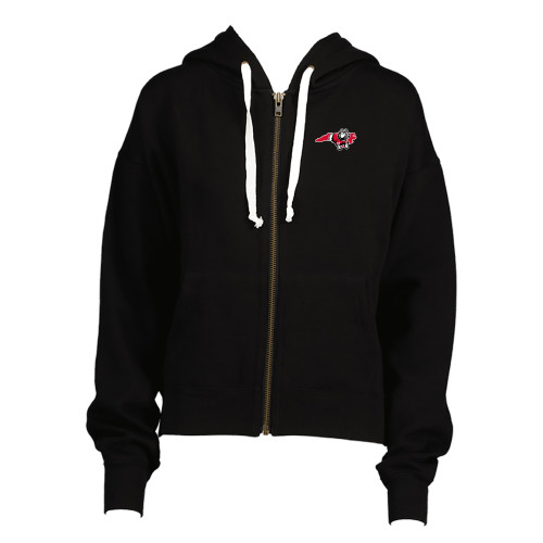  ENZA Womens Black Boxy Full Zip Hood - North Carolina Mascot Mark