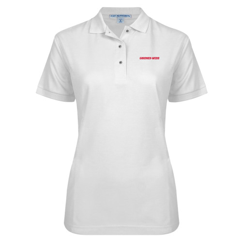  Womens Silk Touch White Pique Polo - Gardner Webb Flat Word mark