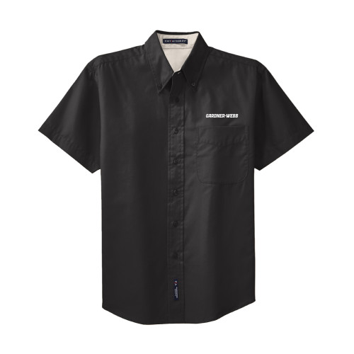  Black Twill Button Down Short Sleeve - Gardner Webb Flat Word mark