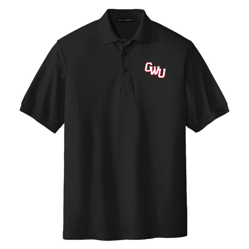  Extended Black Silk Touch Polo - GWU Monogram