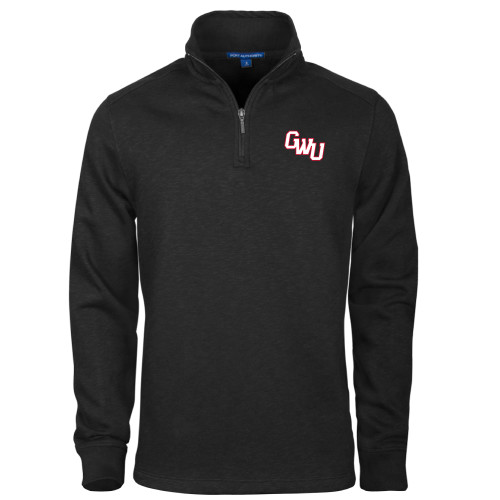  Black Slub Fleece 1/4 Zip Pullover - GWU Monogram