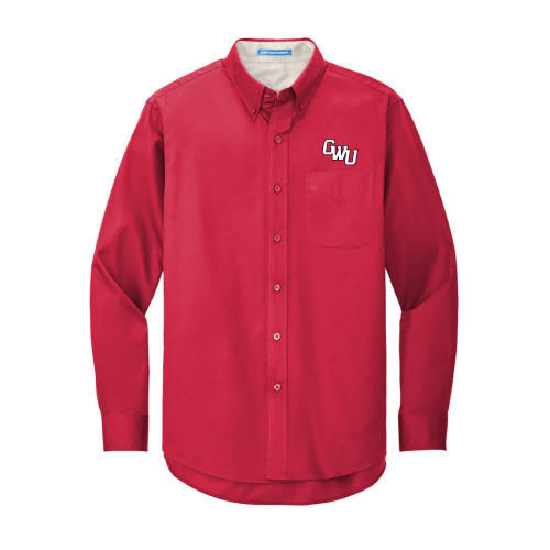  Red Twill Button Down Long Sleeve - GWU Monogram