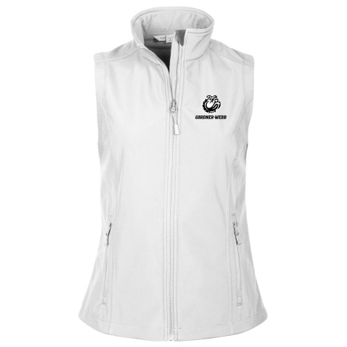  Womens White Core Softshell Vest - Gardner Webb Athletic Mascot Head Lockup