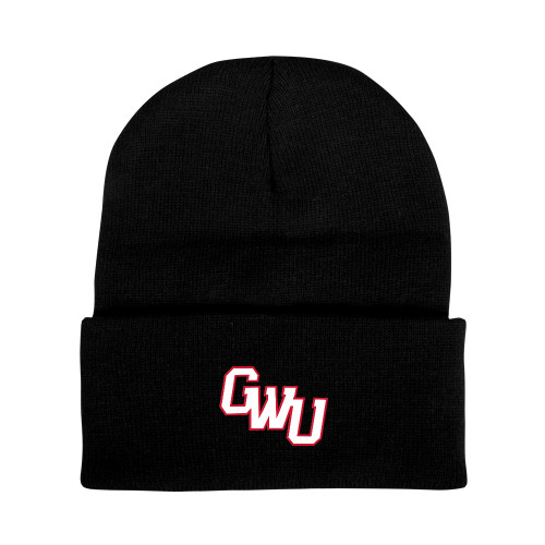 Black Knit Beanie w/Cuff - GWU Monogram