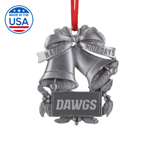  Pewter Holiday Bells Ornament - Dawgs Word markEngraved