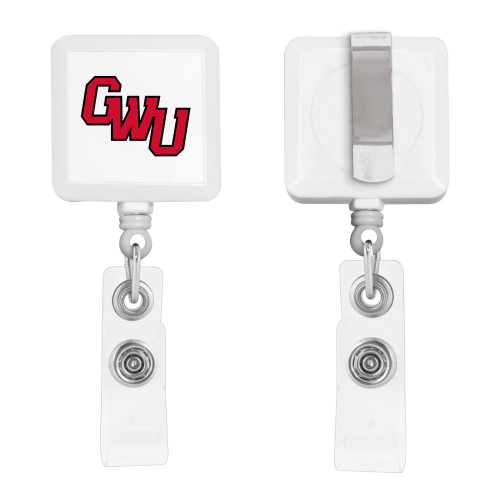  White Square Retractable Badge Holder - GWU Monogram