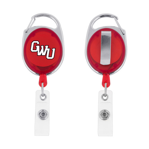  Red Oval Retractable Badge Holder w/Clip - GWU Monogram