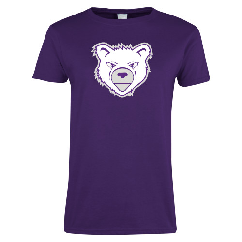  Womens Purple Short Sleeve Tee - Bear Head