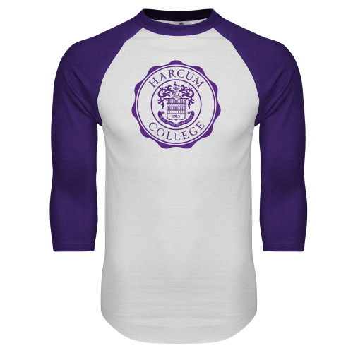  White/Purple Raglan Baseball T Shirt - College Seal