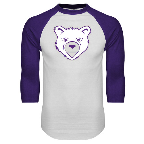  White/Purple Raglan Baseball T Shirt - Bear Head