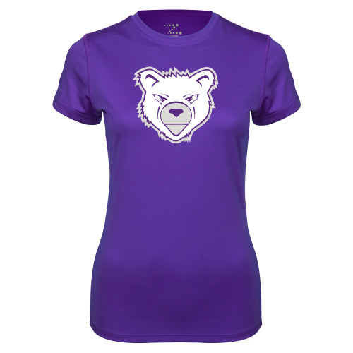  Womens Purple Performance Tee - Bear Head