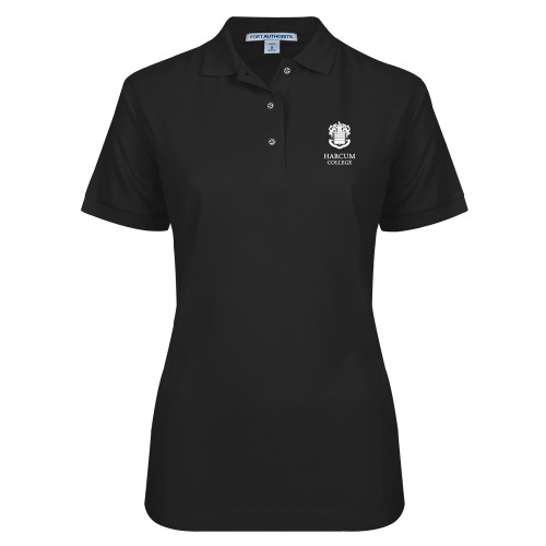  Womens Silk Touch Black Pique Polo - Primary Mark