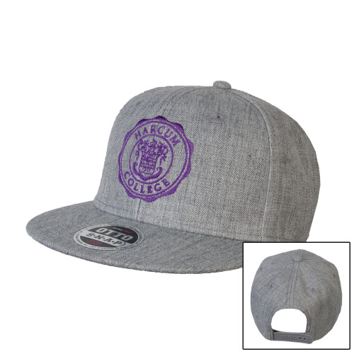  Heather Grey Wool Blend Flat Bill Snapback Hat - College Seal