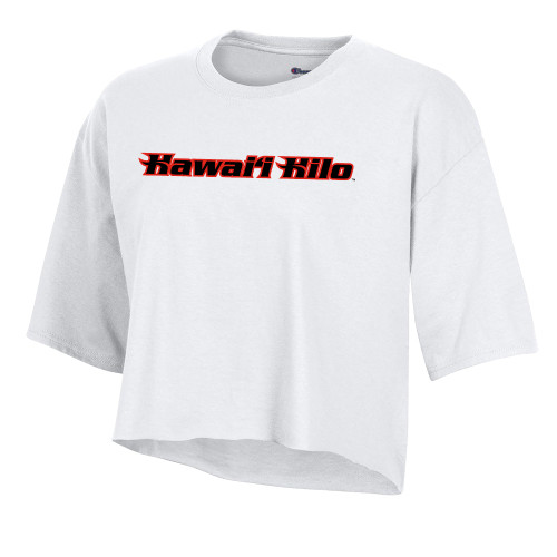  Champion Womens White Crop Tee - Hawaii Hilo Flat