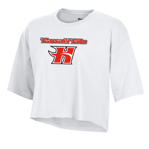  Champion Womens White Crop Tee - Hawaii Hilo H