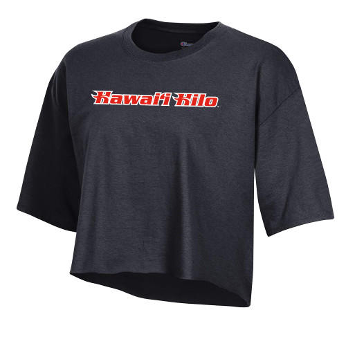  Champion Womens Black Crop Tee - Hawaii Hilo Flat