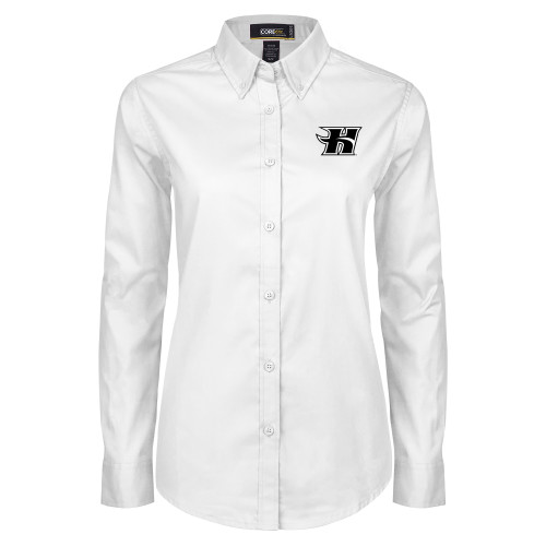  Womens White Twill Button Down Long Sleeve - Flaming H