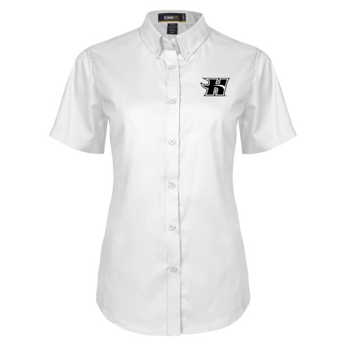  Womens White Twill Button Up Short Sleeve - Flaming H