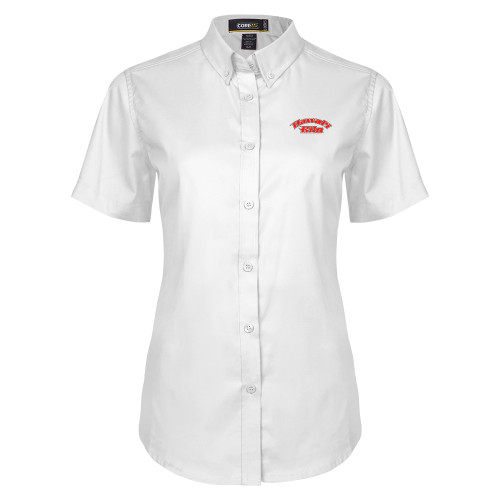  Womens White Twill Button Up Short Sleeve - Hawaii Hilo Arched