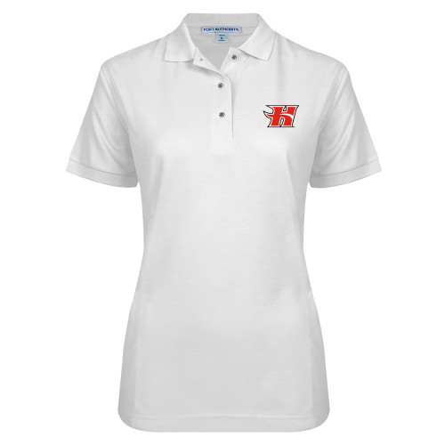  Womens Silk Touch White Pique Polo - Flaming H