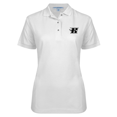  Womens Silk Touch White Pique Polo - Flaming H