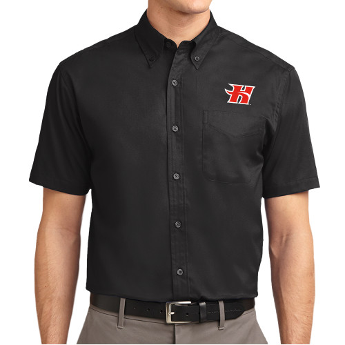  Black Twill Button Down Short Sleeve - Flaming H
