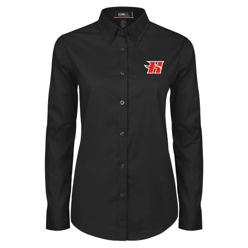  Womens Black Twill Button Down Long Sleeve  - Flaming H