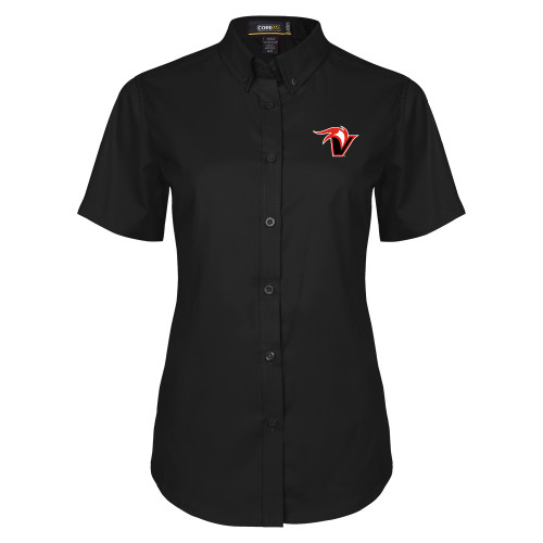  Womens Black Twill Button Up Short Sleeve - Fire and Sail