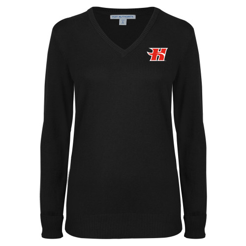  Womens Black VNeck Sweater - Flaming H