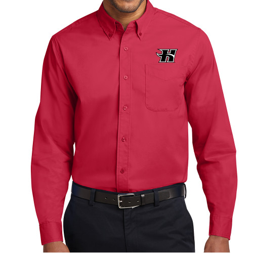  Red Twill Button Down Long Sleeve - Flaming H