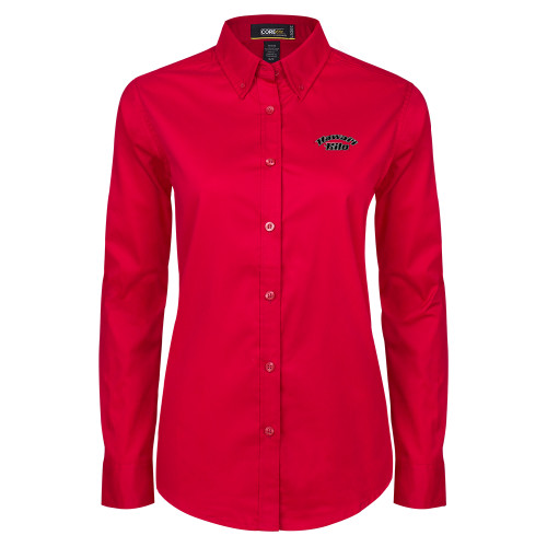  Womens Red Twill Button Down Long Sleeve  - Hawaii Hilo Arched