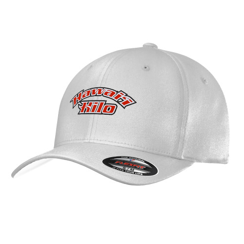  White Flexfit Structured Low Profile Hat - Hawaii Hilo Arched