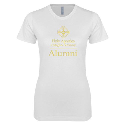  Next Level Womens White Boyfriend Tee - Alumni Stacked