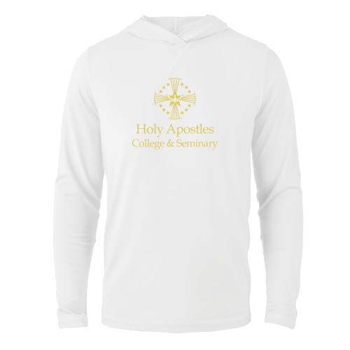  White Long Sleeve Hooded Tee - Core Logo Stacked