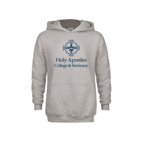  Youth Grey Fleece Hood - Core Logo Stacked