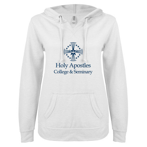 Holy Apostles ENZA Womens White V Notch Raw Edge Fleece Hoodie
