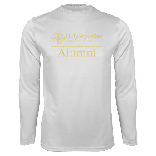  White Performance Long Sleeve Shirt - Alumni Horizontal