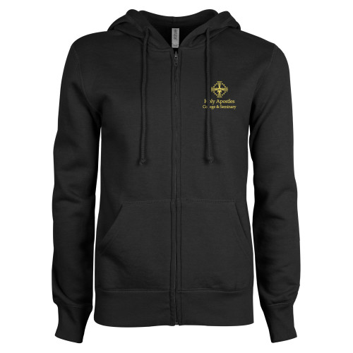  ENZA Womens Black Fleece Full Zip Hoodie - Core Logo Stacked
