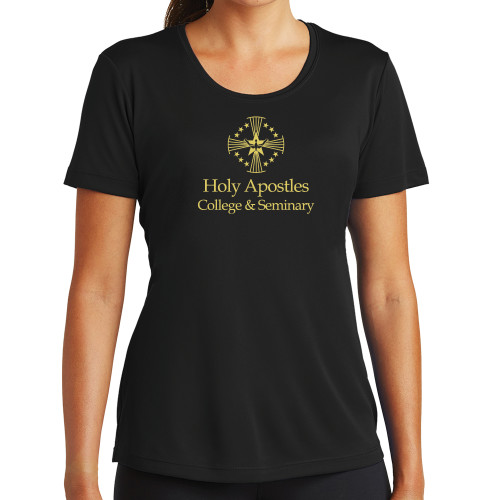 Womens Black Performance Tee - Core Logo Stacked