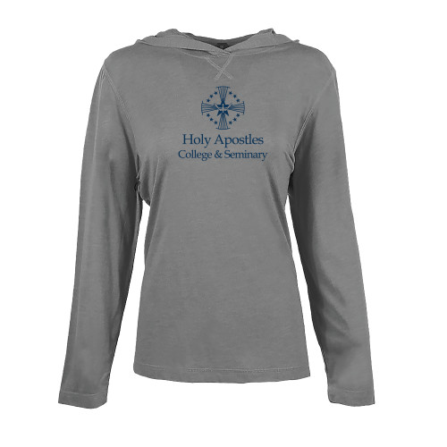  Womens Grey Heather Long Sleeve Hooded Tee - Core Logo Stacked