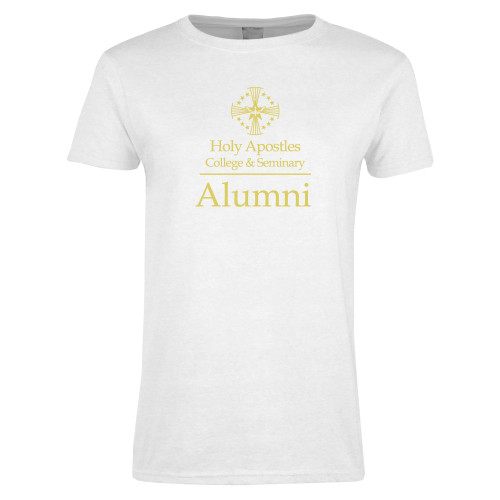  Womens White Short Sleeve Tee - Alumni Stacked