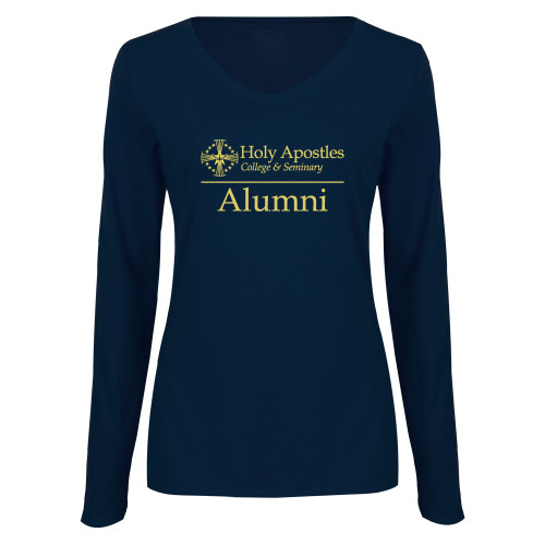  Womens Navy Long Sleeve V Neck Tee - Alumni Horizontal
