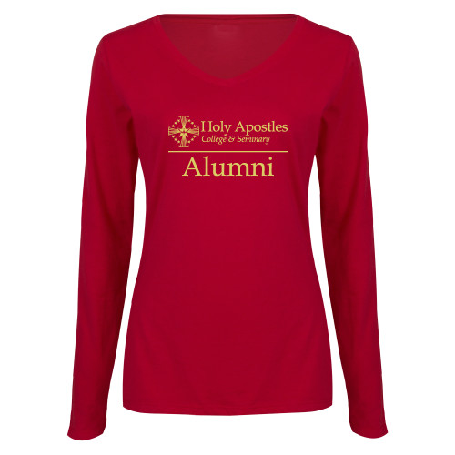 Womens Cardinal Long Sleeve V Neck Tee  - Alumni Horizontal