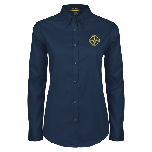  Womens Navy Twill Button Down Long Sleeve  - Core Logo
