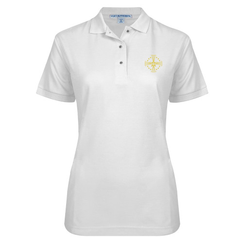  Womens Silk Touch White Pique Polo - Core Logo