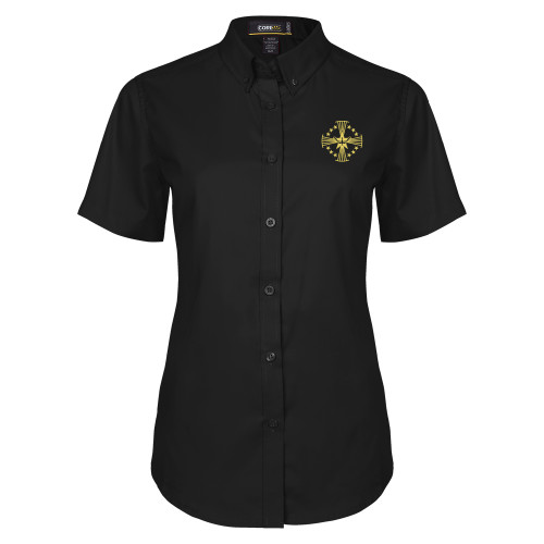 Womens Black Twill Button Up Short Sleeve - Core Logo