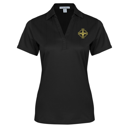  Womens Black Performance Fine Jacquard Polo - Core Logo